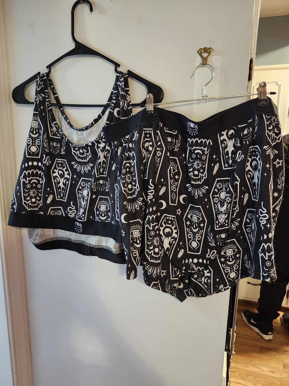 Women's Black & White Coffin Print Tank and Shorts Set